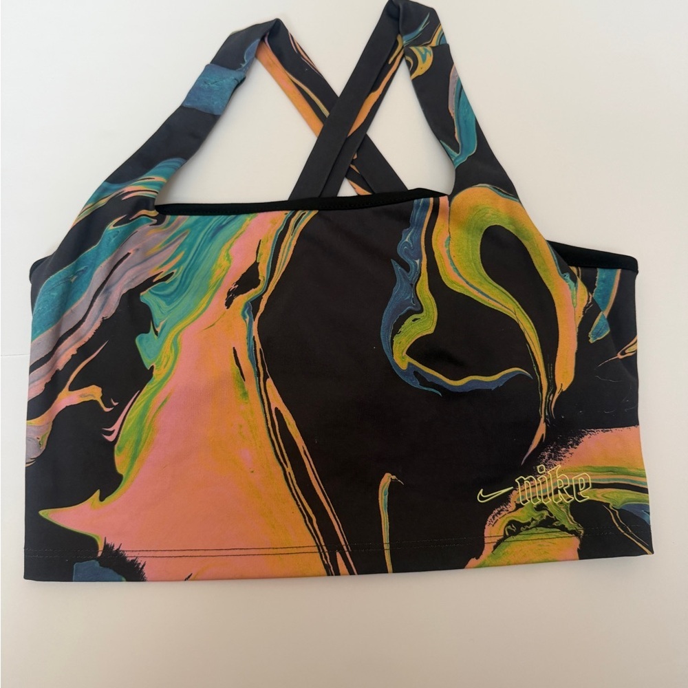 Nike Black Sports Bra with Vibrant Swirl Design